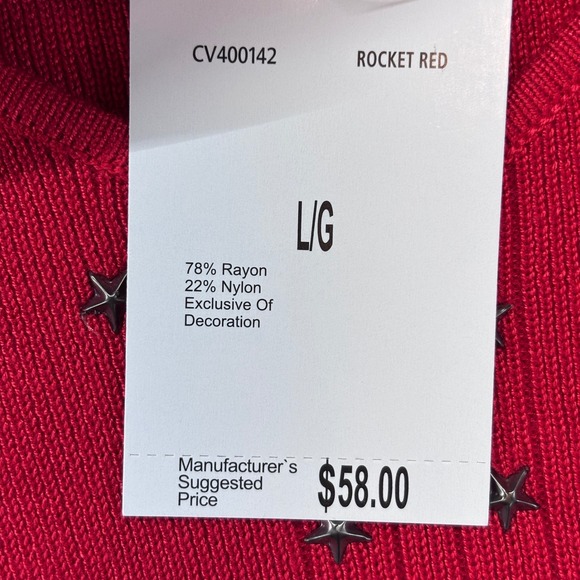 Carmen Marc Valvo Red Ribbed Tank Top Women Large New Star Studded V Neck - Picture 5 of 12